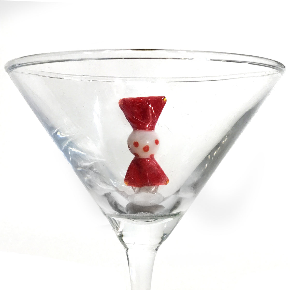 Martini Glass, Hand-Blown Holiday, Figure Inside