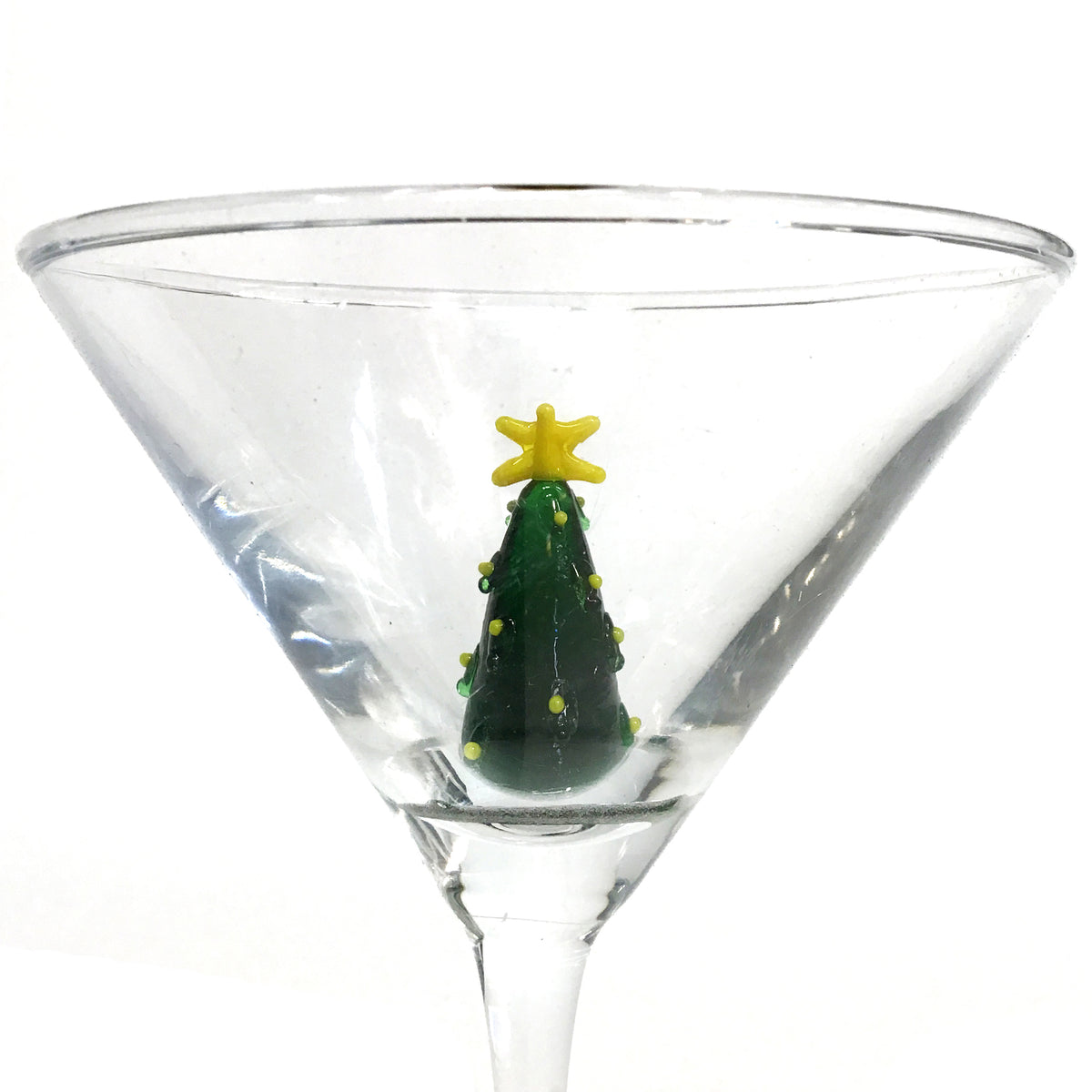 Martini Glass, Hand-Blown Holiday, Figure Inside