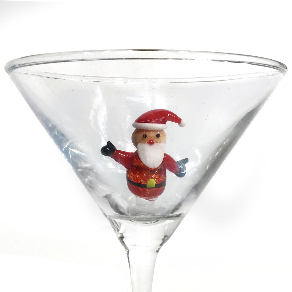 Martini Glass, Hand-Blown Holiday, Figure Inside