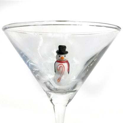 Martini Glass, Hand-Blown Holiday, Figure Inside