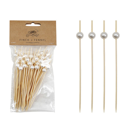 Skewer, bamboo, Faux Pearl, 50pcs