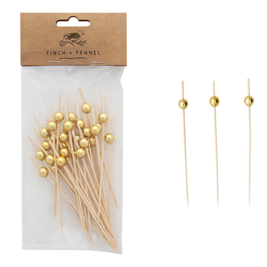 Skewer, bamboo, Gold Ball, 50pcs
