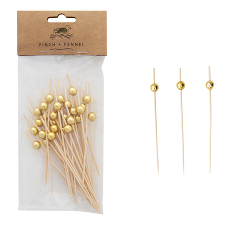 Skewer, bamboo, Gold Ball, 50pcs
