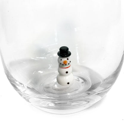 Stemless Glass, Hand-Blown Holiday, Figure Inside