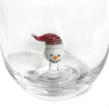 Stemless Glass, Hand-Blown Holiday, Figure Inside