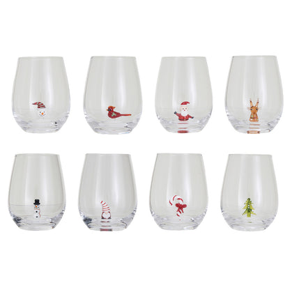 Stemless Glass, Hand-Blown Holiday, Figure Inside