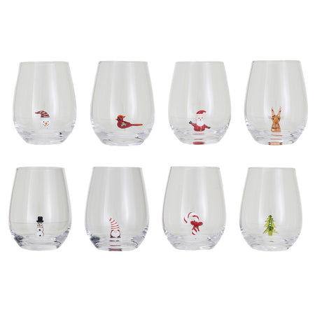 Stemless Glass, Hand-Blown Holiday, Figure Inside