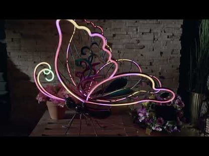 Metal Solar Neon Butterfly Statue, 28in