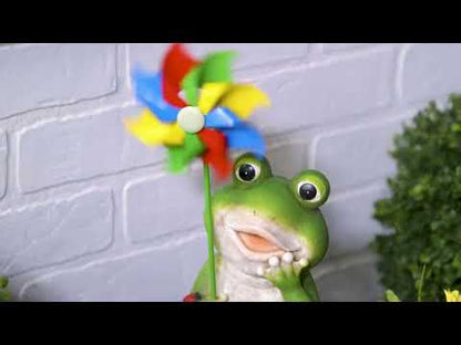 Frog Statue Holding Pinwheel
