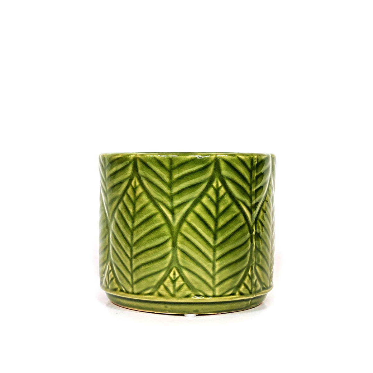 Pot, 4in, Stoneware, Green Leaves Crackle Glazed - Floral Acres Greenhouse & Garden Centre