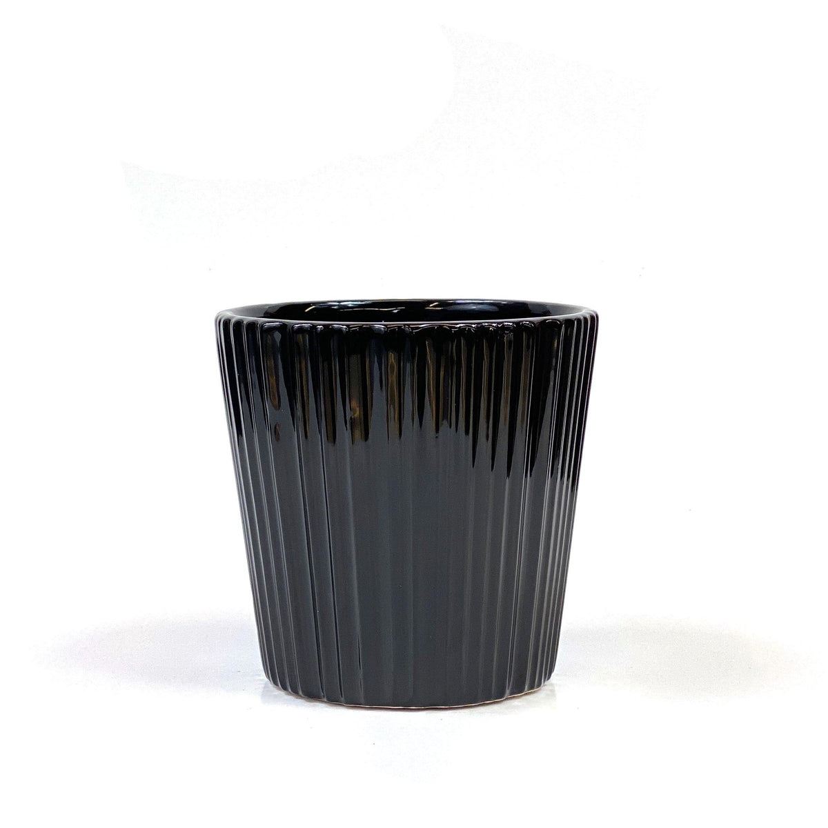 Pot, 4in, Ceramic, Dolomite, Glazed Ribbed Black - Floral Acres Greenhouse & Garden Centre