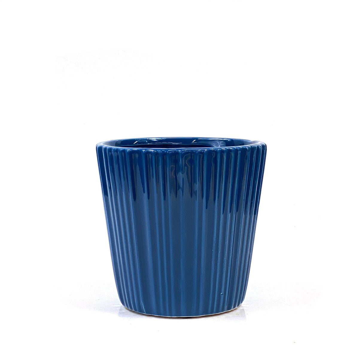 Pot, 4in, Ceramic, Dolomite, Glazed Ribbed Blue - Floral Acres Greenhouse & Garden Centre