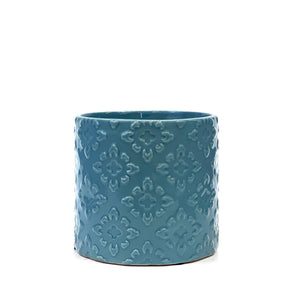 Pot, 4in, Ceramic, Dolomite, Floral Motif Blue - Floral Acres Greenhouse & Garden Centre