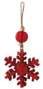 Ornament, Mango Wood, Snowflake, Vintage Red - Floral Acres Greenhouse & Garden Centre