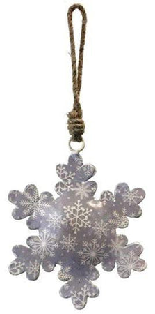 Ornament, Metal, Iron, Printed Snowflake, Silver - Floral Acres Greenhouse & Garden Centre