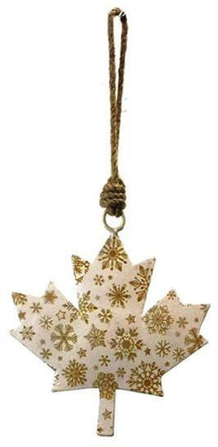 Ornament, Metal, Iron, Printed Maple Leaf, Gold - Floral Acres Greenhouse & Garden Centre