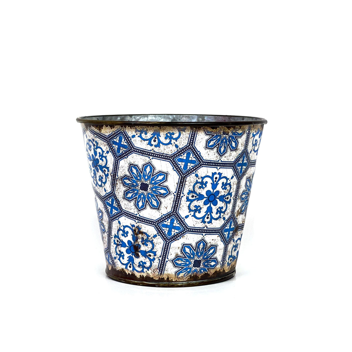 Pot, 4in, Metal, Lisbon Blue w Liner - Floral Acres Greenhouse & Garden Centre