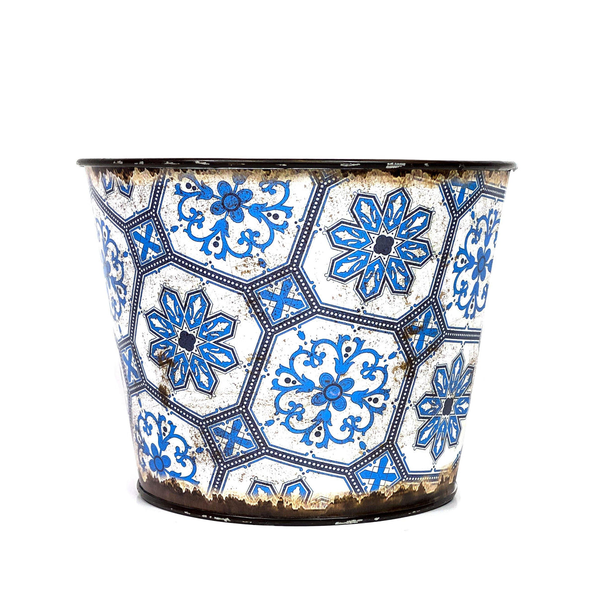Pot, 6in, Metal, Lisbon Blue w/ Liner - Floral Acres Greenhouse & Garden Centre