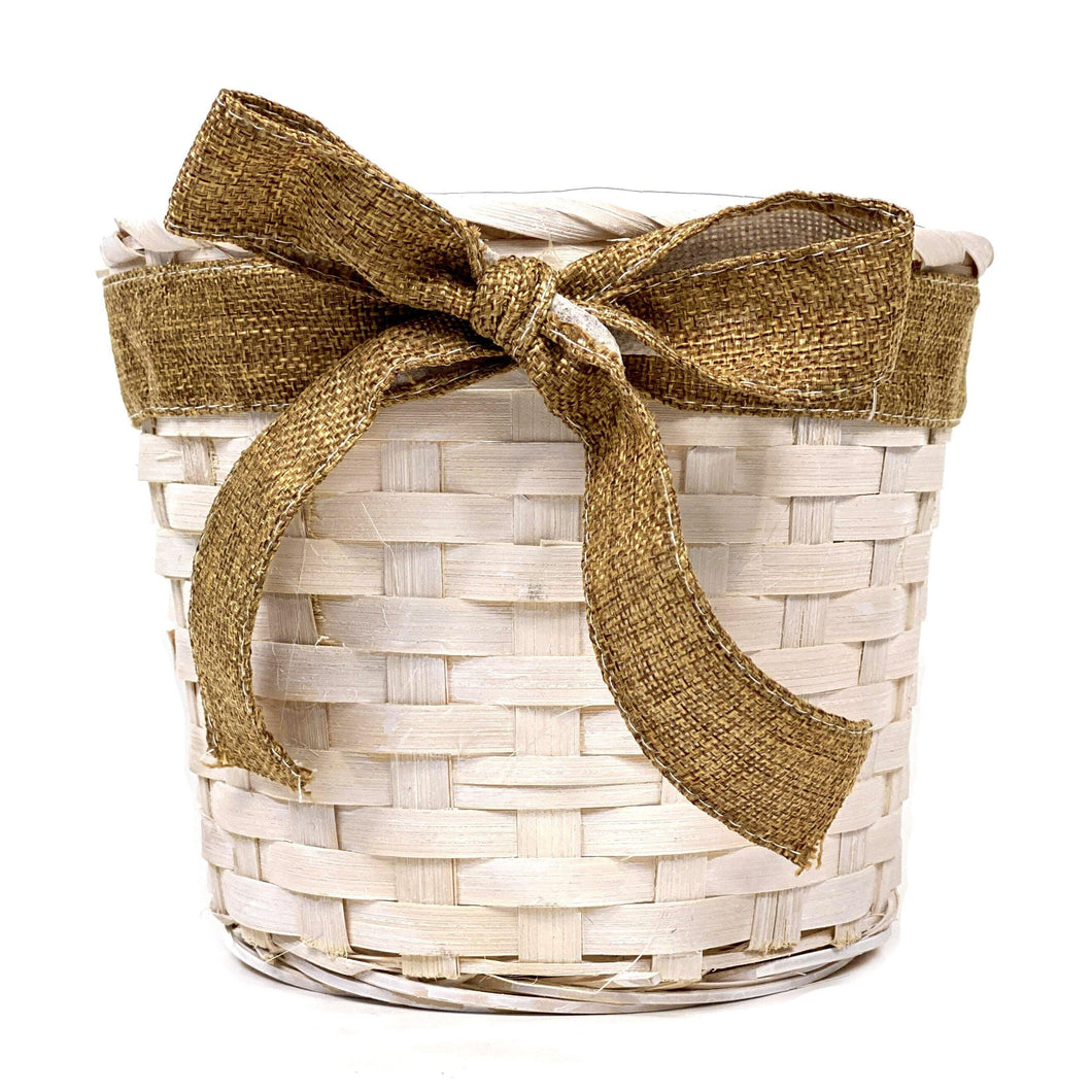 Pot, 6in, Basket, White Washed w Ribbon, w Liner - Floral Acres Greenhouse & Garden Centre