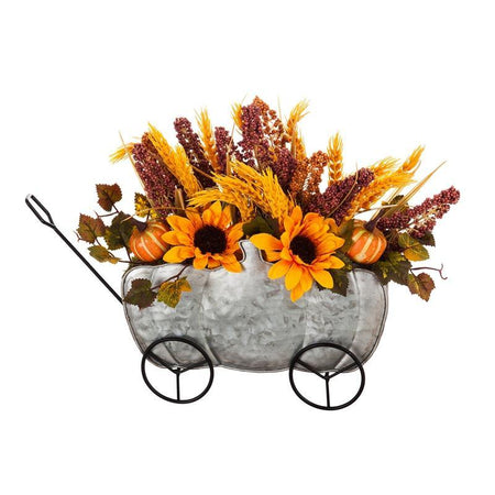 LED Wagon Decor w/ Sunflowers & Wheat - Floral Acres Greenhouse & Garden Centre