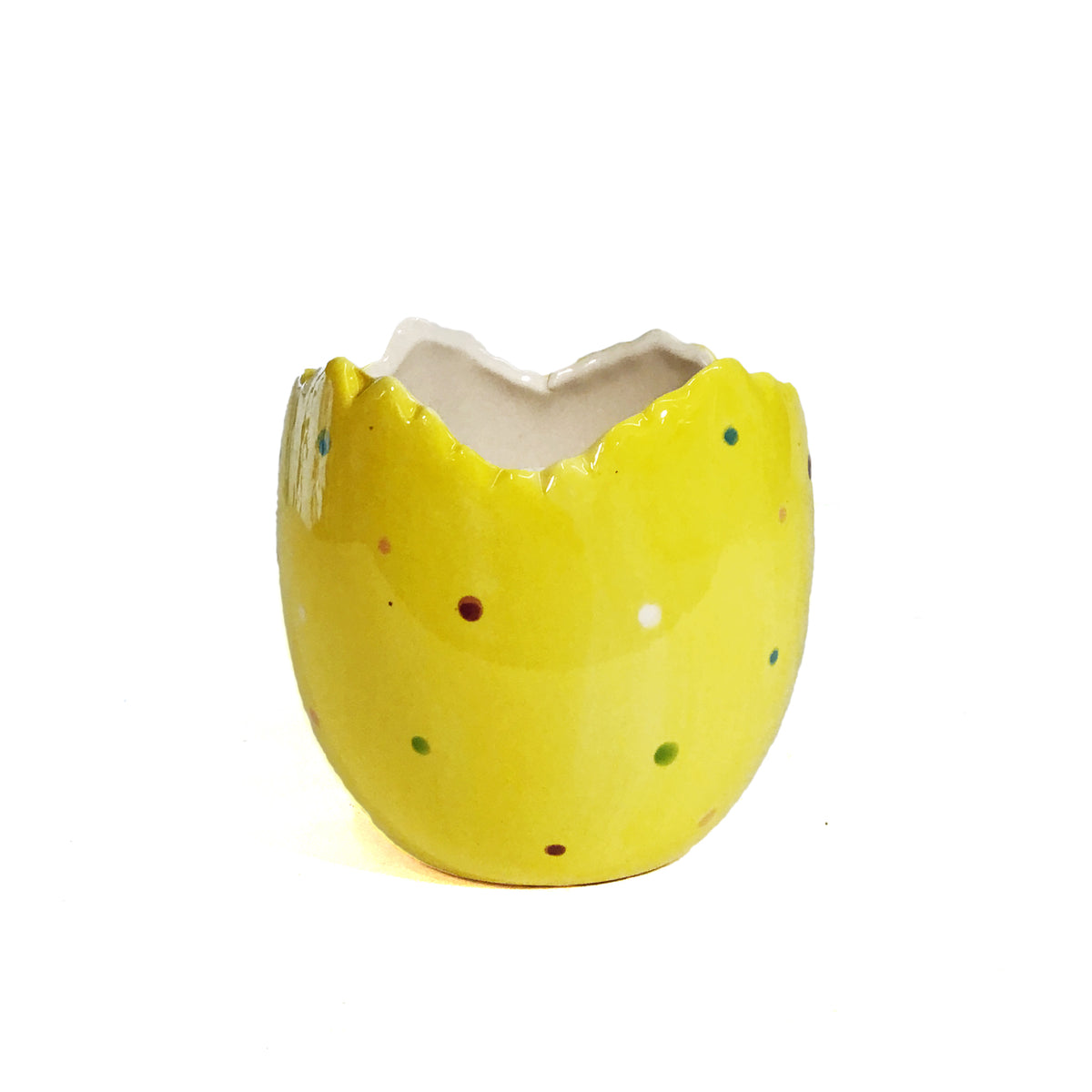 Pot, 4in, Ceramic, Dolomite, Yellow Dot Egg