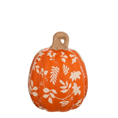 Ceramic Patterned Pumpkin, Autumn Bloom, Medium - Floral Acres Greenhouse & Garden Centre