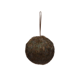 Ornament, Feather Ball w Leather Hanger