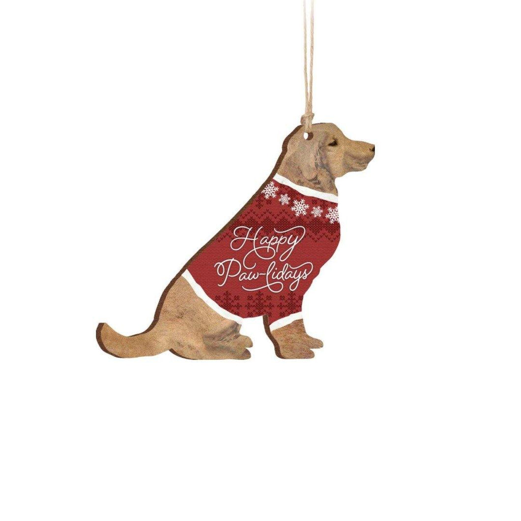 Dog Ornament, 3.5inx3in, 'Happy Paw-lidays' - Floral Acres Greenhouse & Garden Centre