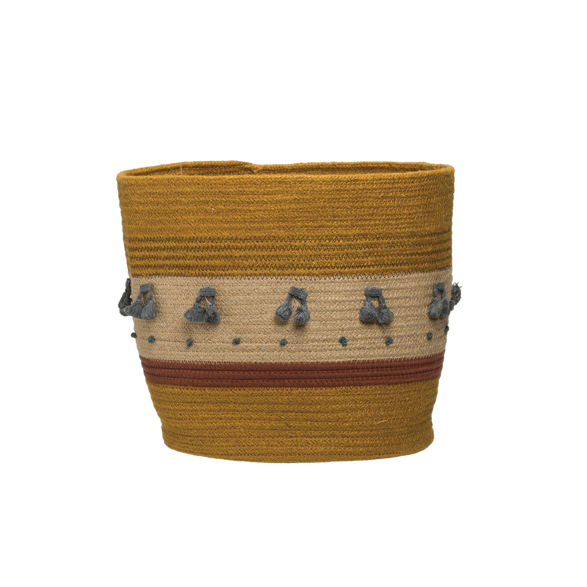 Jute Rope Basket with Tassels, Mustard