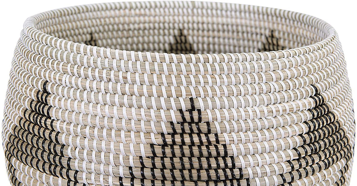 Natural Woven Seagrass Basket, Black Pattern - Floral Acres Greenhouse & Garden Centre