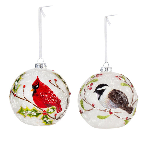 Ornament, Cardinal & Chikadee, Glass LED - Floral Acres Greenhouse & Garden Centre
