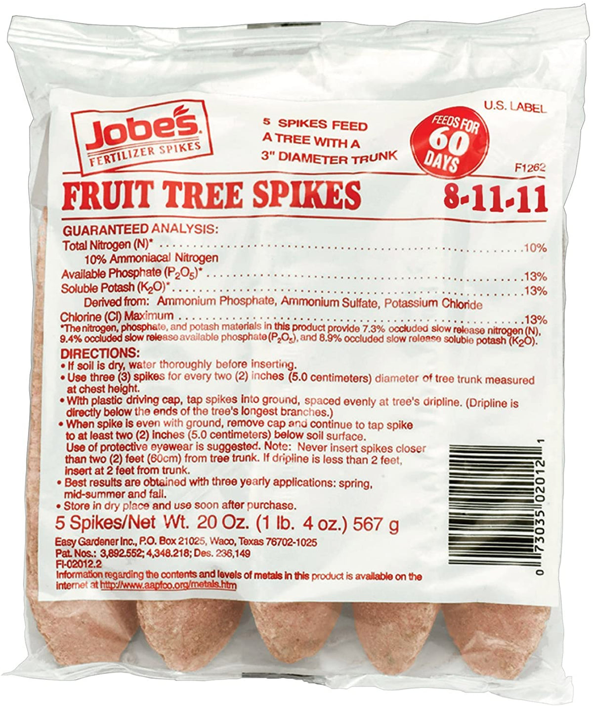 Jobe's Fruit Tree Fertilizer Spike [8-11-11], 5pk - Floral Acres Greenhouse & Garden Centre