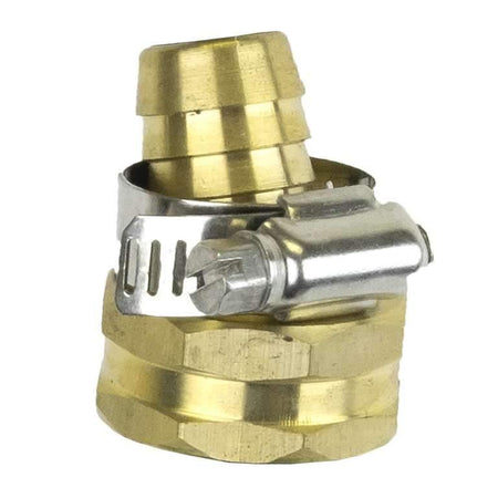 Brass Female 5/8in Hose Coupling w Stnls Stl Clamp - Floral Acres Greenhouse & Garden Centre