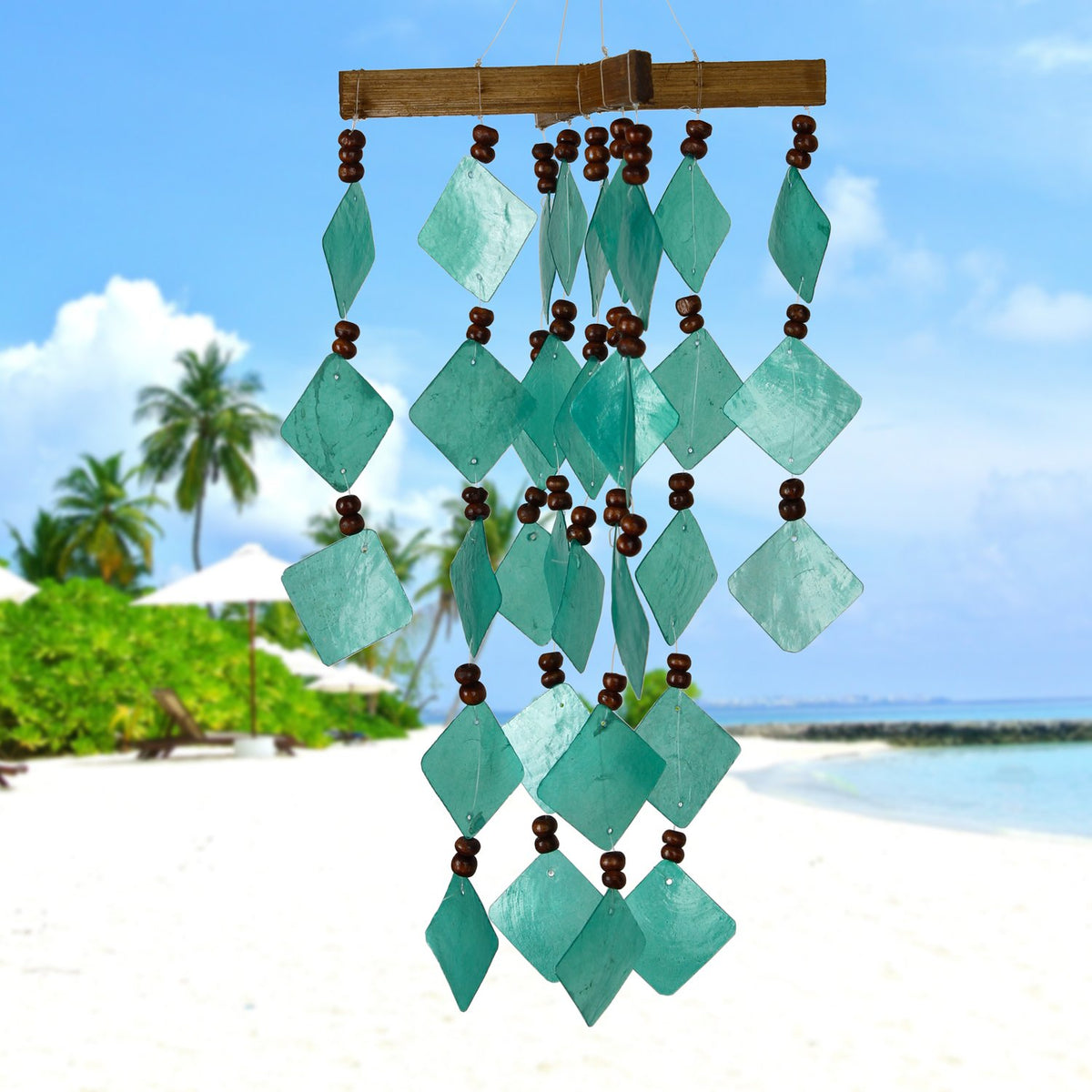 Capiz Diamond Wind Chime, 6.5in x 14in - Floral Acres Greenhouse & Garden Centre