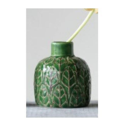 Embossed Stoneware Vase, Medium, Green - Floral Acres Greenhouse & Garden Centre