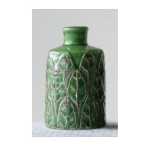 Embossed Stoneware Vase, Large, Green - Floral Acres Greenhouse & Garden Centre