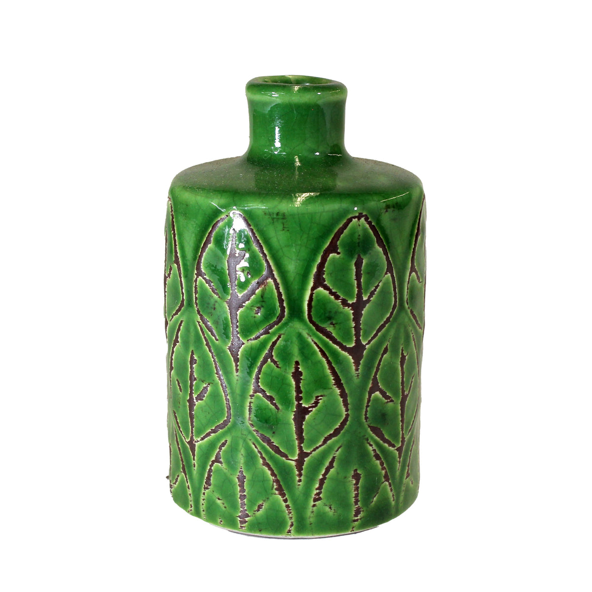 Embossed Stoneware Vase, Large, Green