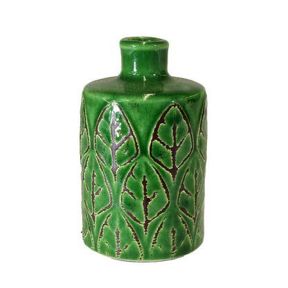 Embossed Stoneware Vase, Large, Green
