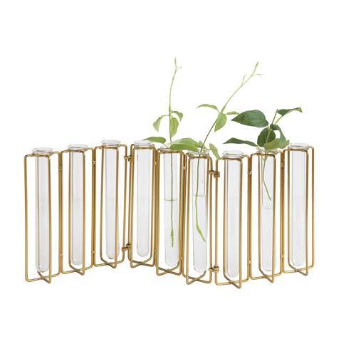 Vase, Metal & Glass, 9 Tubes, Gold - Floral Acres Greenhouse & Garden Centre