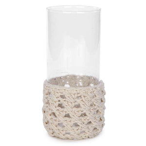 Candle Holder, Glass with Knit Base, 8in - Floral Acres Greenhouse & Garden Centre