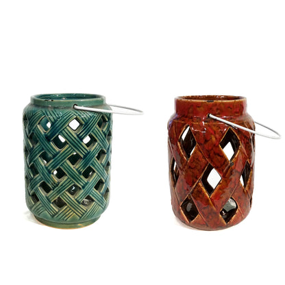 Lantern, Ceramic, Geometric, Ast. Colour