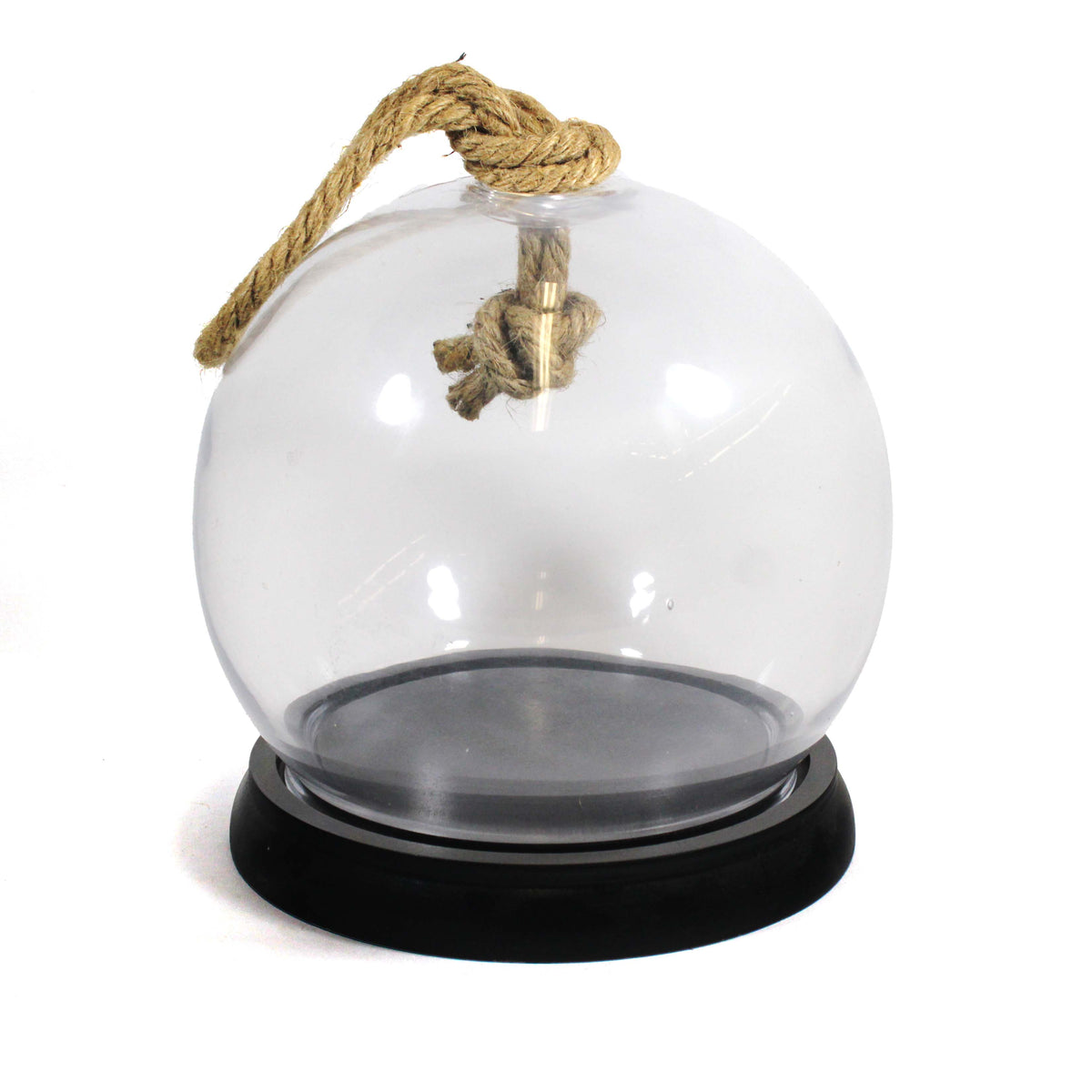 Hanging Cloche, Glass, w/ Base & Rope, 8in