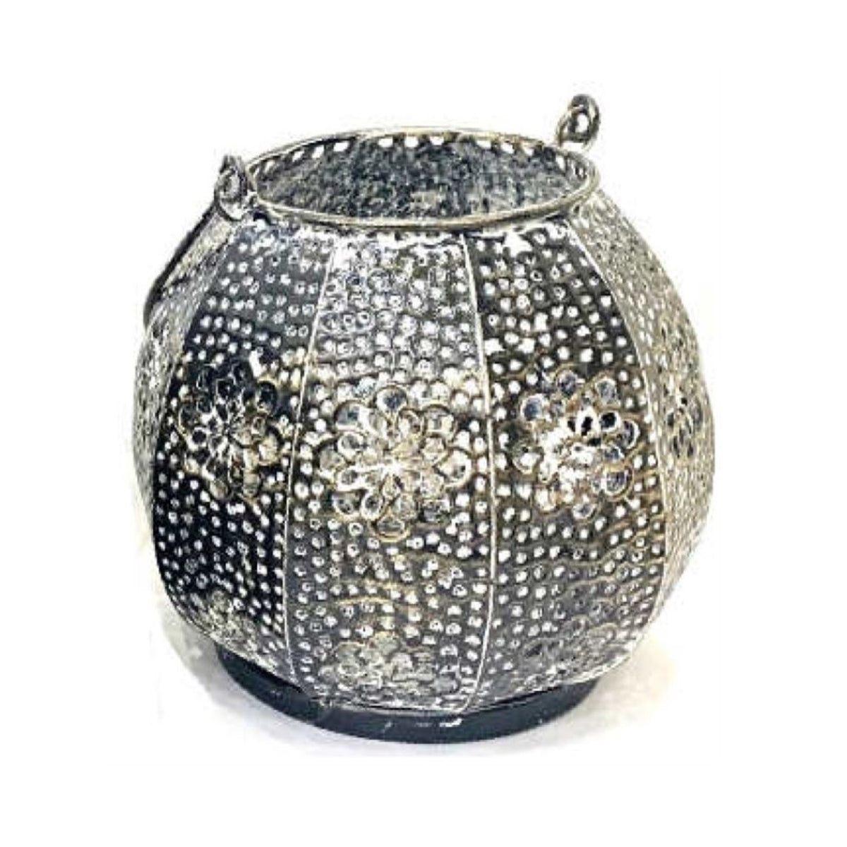 Floral Iron Lantern, Round, Black & Gold, Large - Floral Acres Greenhouse & Garden Centre