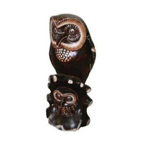 Decor, Wood Carved Owl Sheltering Baby - Floral Acres Greenhouse & Garden Centre