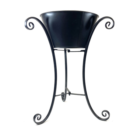 Scroll Plant Stand with 12in Metal Pot, Black