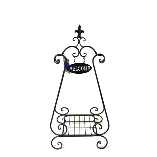 Metal Plant Stand with Welcome Sign, 31.5in x 16in - Floral Acres Greenhouse & Garden Centre