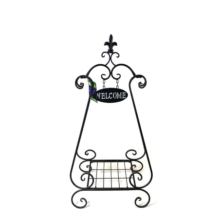 Metal Plant Stand with Welcome Sign, 31.5in x 16in - Floral Acres Greenhouse & Garden Centre