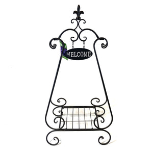 Metal Plant Stand with Welcome Sign, 44in x 22in - Floral Acres Greenhouse & Garden Centre