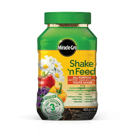 Miracle-Gro Shake&Feed, All Purpose 12-4-8, 453g - Floral Acres Greenhouse & Garden Centre