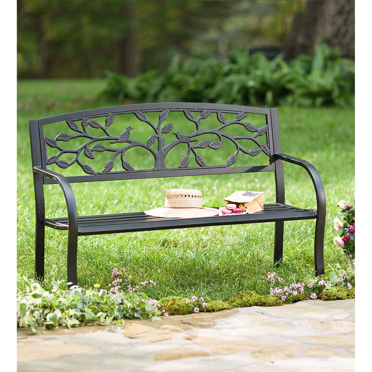 Metal Garden Bench, Tree of Life - Floral Acres Greenhouse & Garden Centre